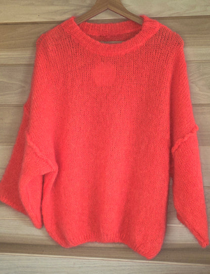 Neon Orange/Coral Mohair Mix Jumper.