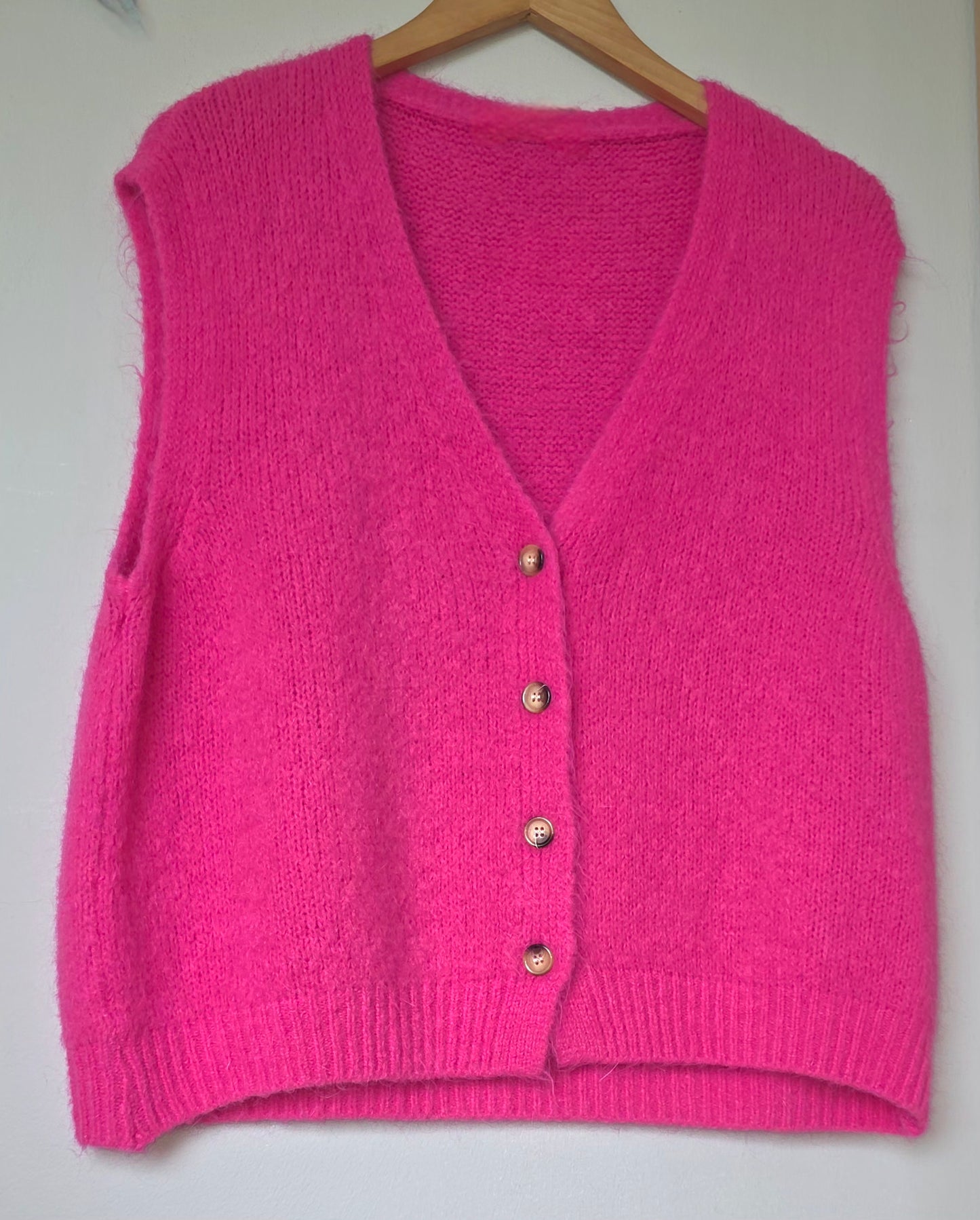 Fuschia Pink Mohair, sleeveless cardigan/gilet