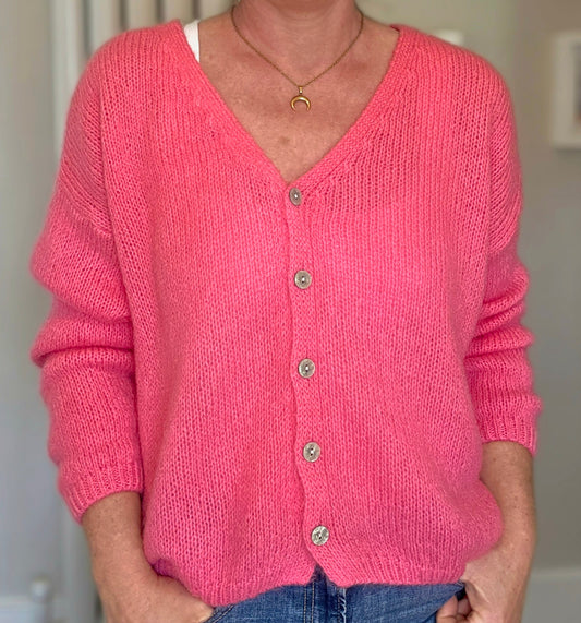 Rose Pink, V Neck, Long sleeve, Mohair Mix cardigan