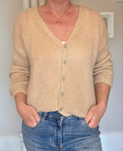 Oatmeal beige Mohair Mix. V Neck Cardigan