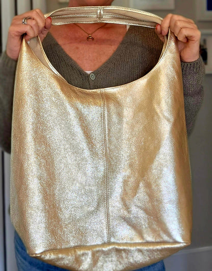 Gold Italian Leather Hobo Bag with coin purse