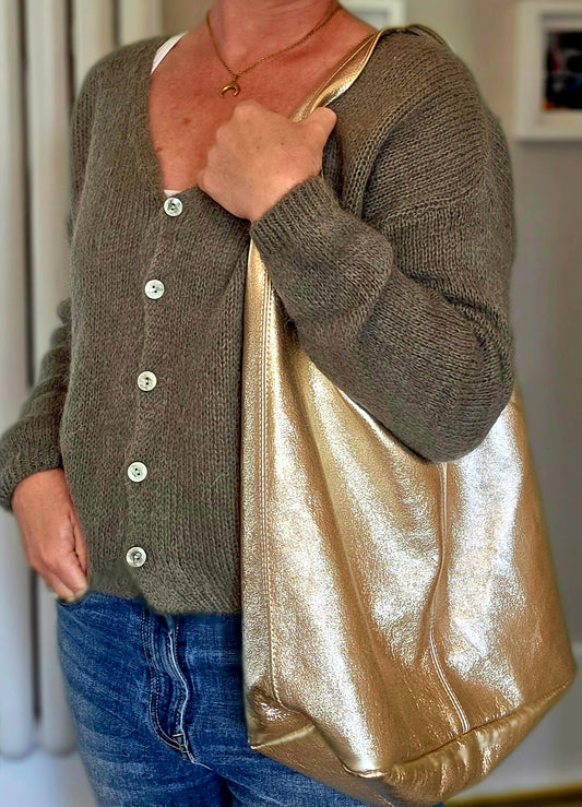 Gold Italian Leather Hobo Bag with coin purse