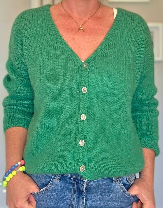 Green Mohair Mix Cardigan. V Neck