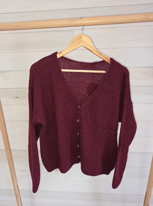 Burgandy Mohair Mix long sleeve cardigan