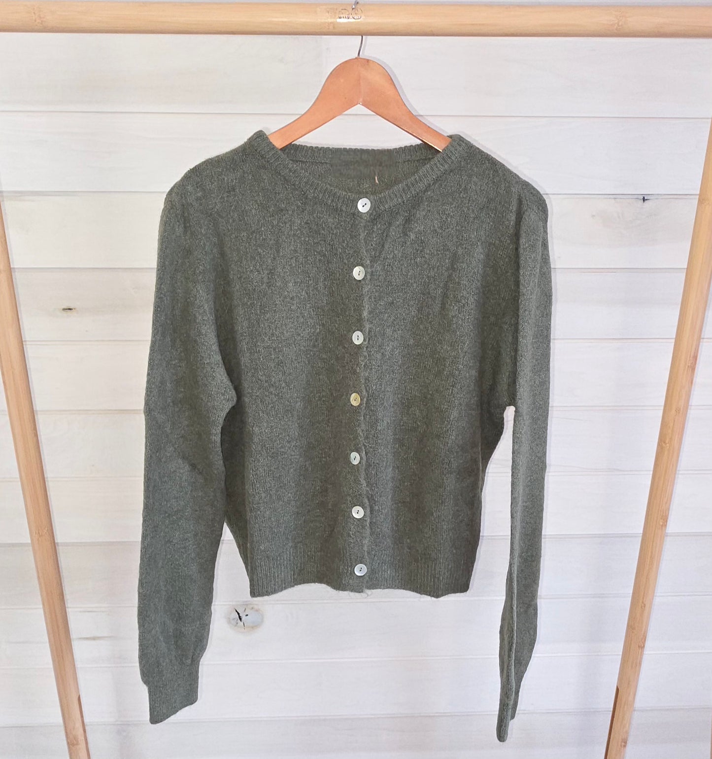 Khaki Alpaca Blend Round Neck Cardigan