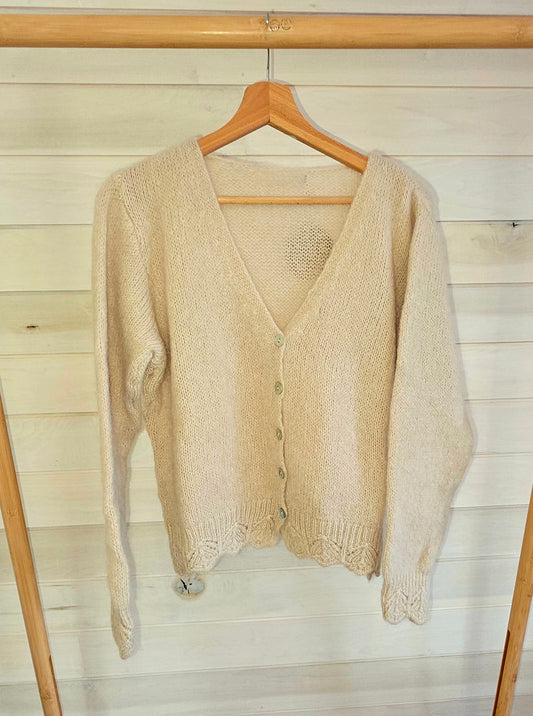 Oatmeal Beige Mohair & Wool V neck cardigan with hem detail