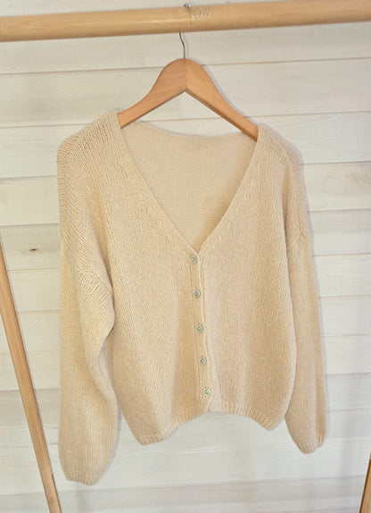 Oatmeal beige Mohair Mix. V Neck Cardigan