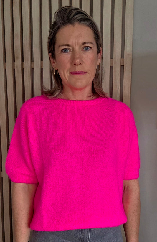 Neon Pink Alpaca Mix Short Sleeve Jumper