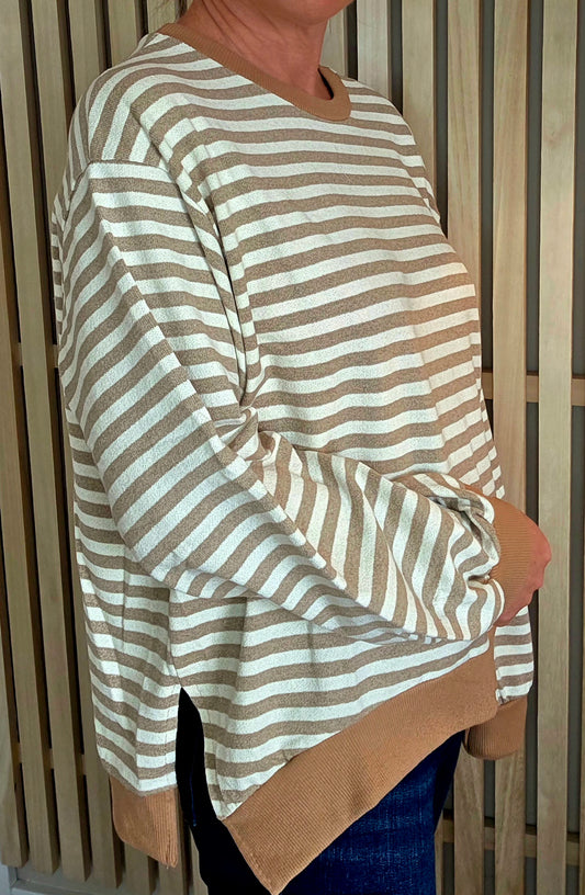 Camel and White striped cotton Sweatshirt