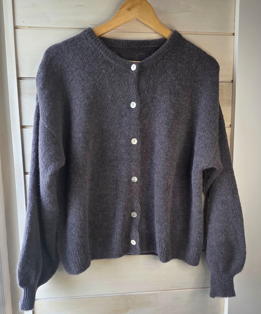 Grey, Alpaca and Wool Mix Round neck cardigan