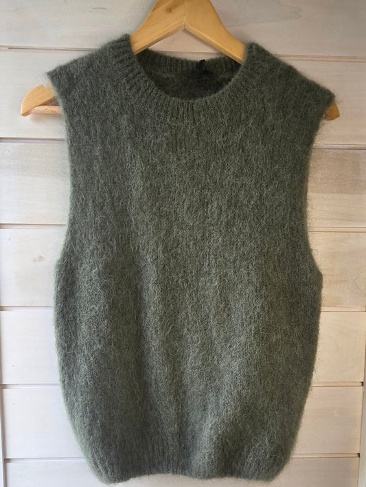 Mohair & Alpaca Mix Tank/Vest in Khaki Green
