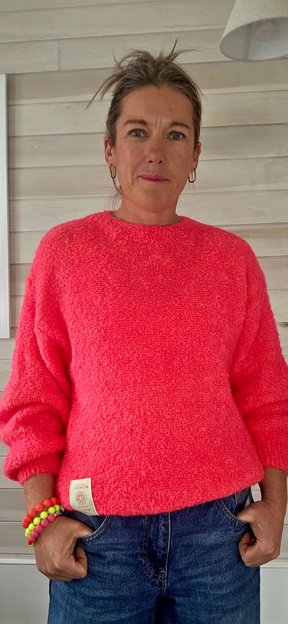 Neon Coral.  Kid Mohair & Wool Mix Fluffy jumper
