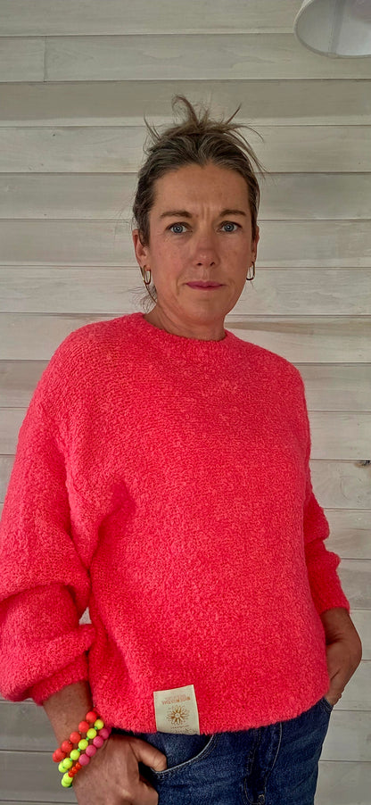 Neon Coral.  Kid Mohair & Wool Mix Fluffy jumper