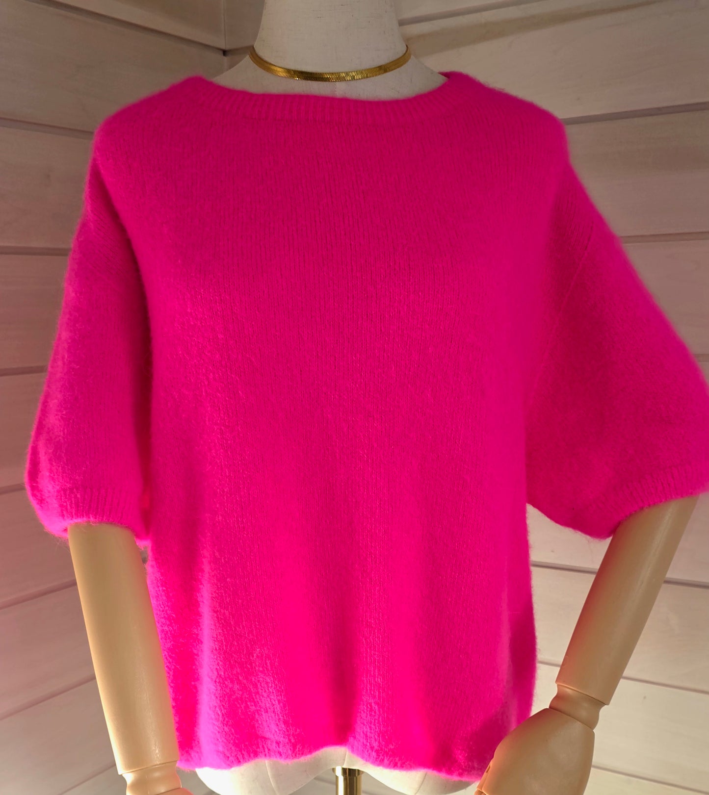 Neon Pink Alpaca Mix Short Sleeve Knit