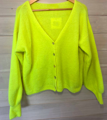 Neon Yellow Superfine Alpaca & Wool Mix V Neck Cardigan