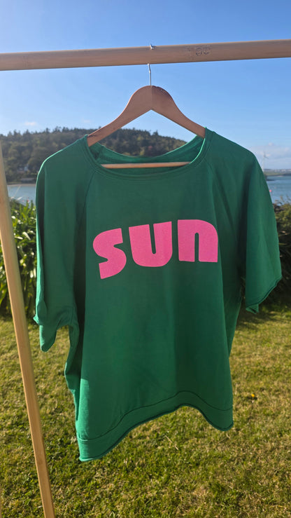 Retro Vibes SUN| Light Sweat/Tee in Green and Glitter Pink