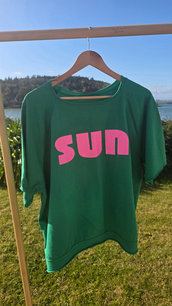 Retro Vibes SUN| Light Sweat/Tee in Green and Glitter Pink