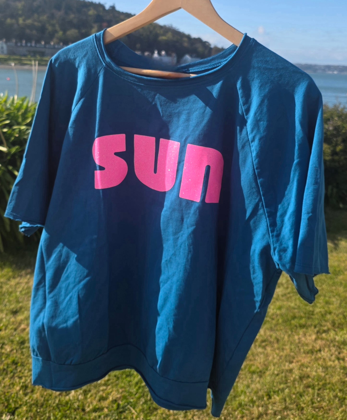 Retro Vibes SUN| Light Sweat/Tee in Teal and Glitter Pink