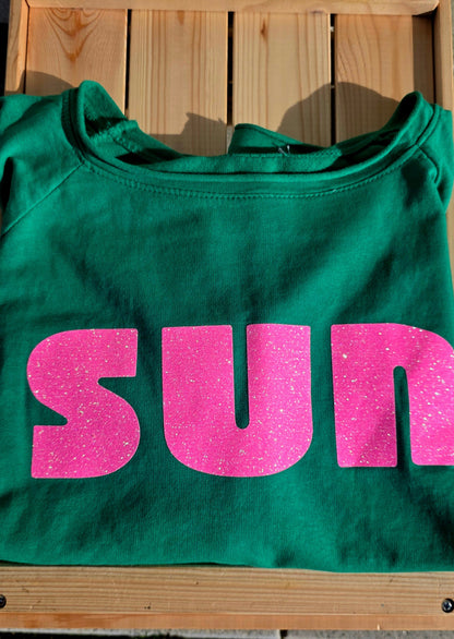 Retro Vibes SUN| Light Sweat/Tee in Green and Glitter Pink