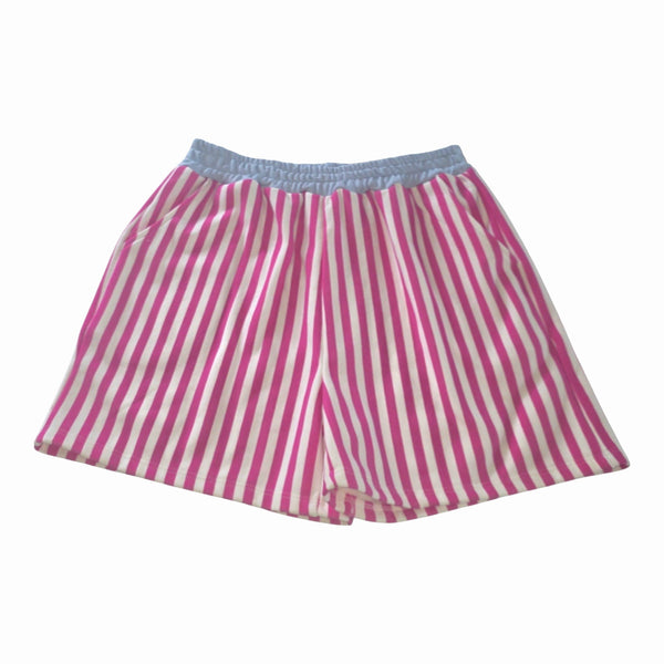 Milano Striped High Waisted Lounge Shorts in Magenta and White