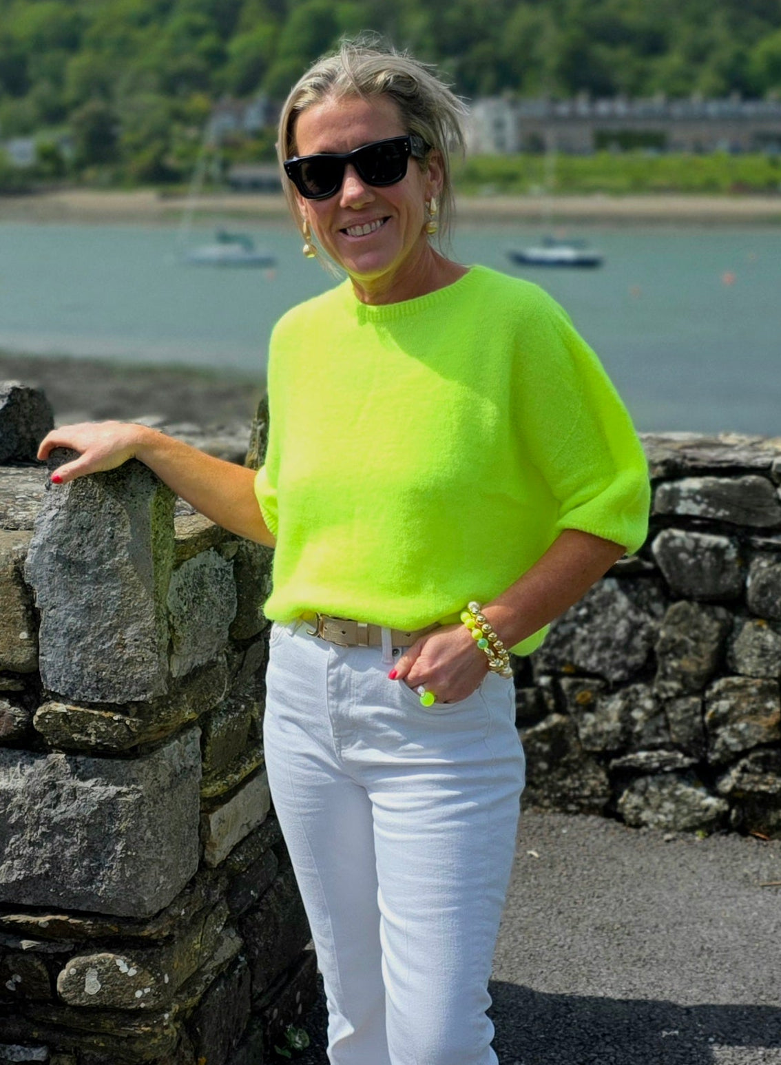 Neon Yellow Superfine Alpaca Blend Short Sleeve Sweater