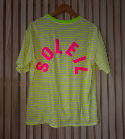 Neon Yellow Striped SOLEIL CLUB tee with Neon Pink Graphics