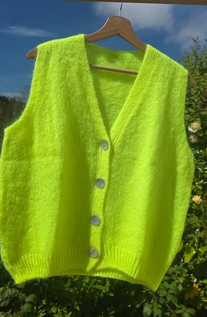 Neon Yellow Mohair Blend Knit Gilet