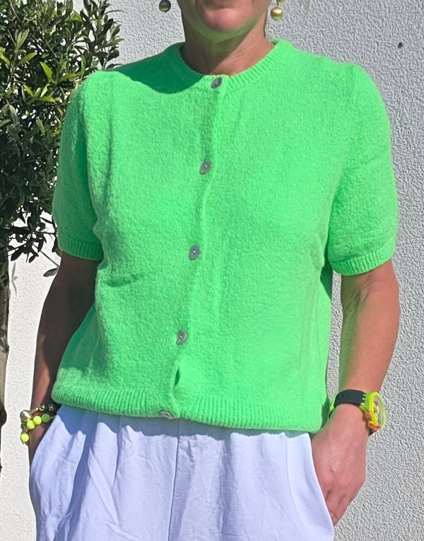 Neon Green Alpaca Mix Short Sleeve Cardigan