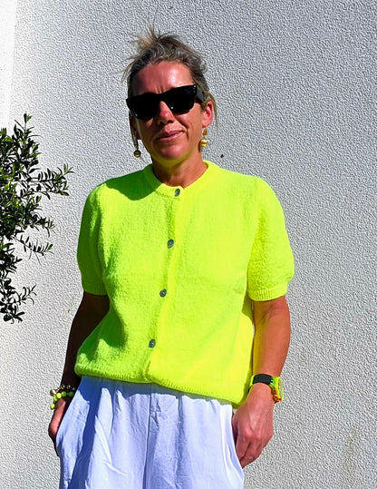 Neon Yellow Short Sleeve Alpaca Blend Cardigan