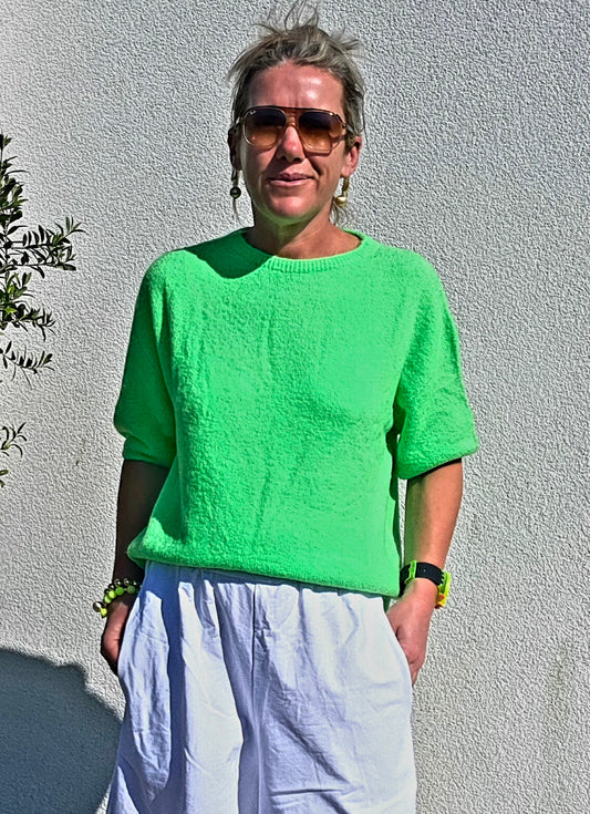 Neon Green Superfine Alpaca Mix Short Sleeve Sweater