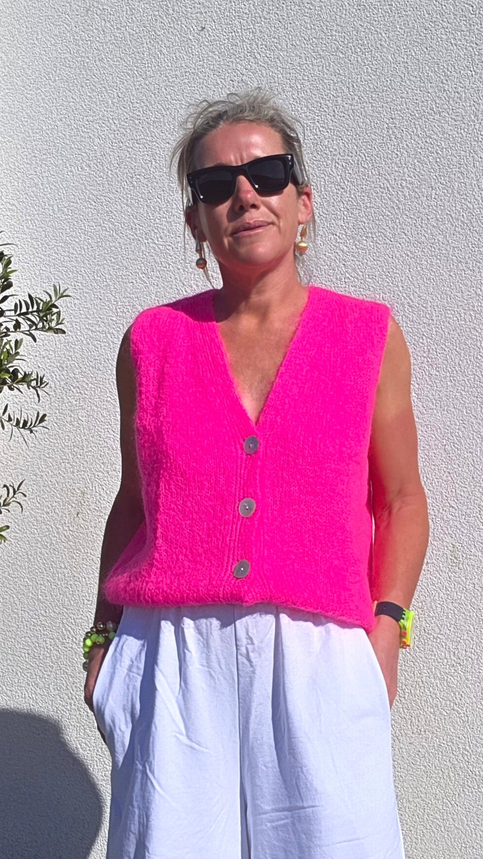 Neon Pink Mohair-Blend Gilet