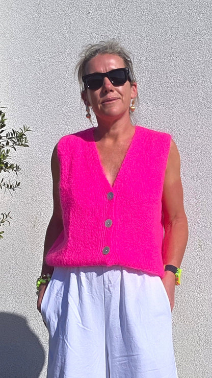 Neon Pink Mohair-Blend Gilet