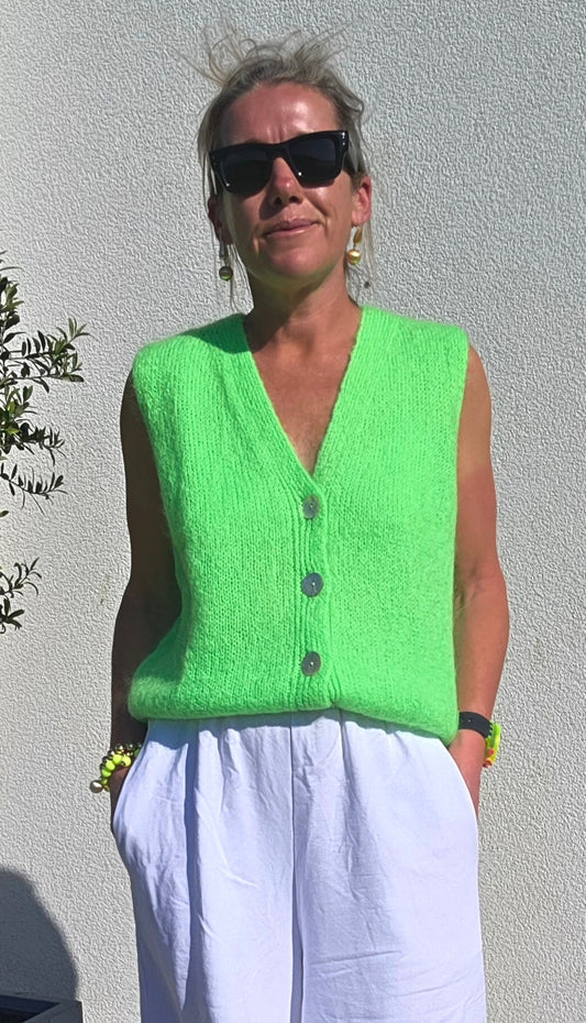 Neon Green Mohair- Blend Knit Gilet