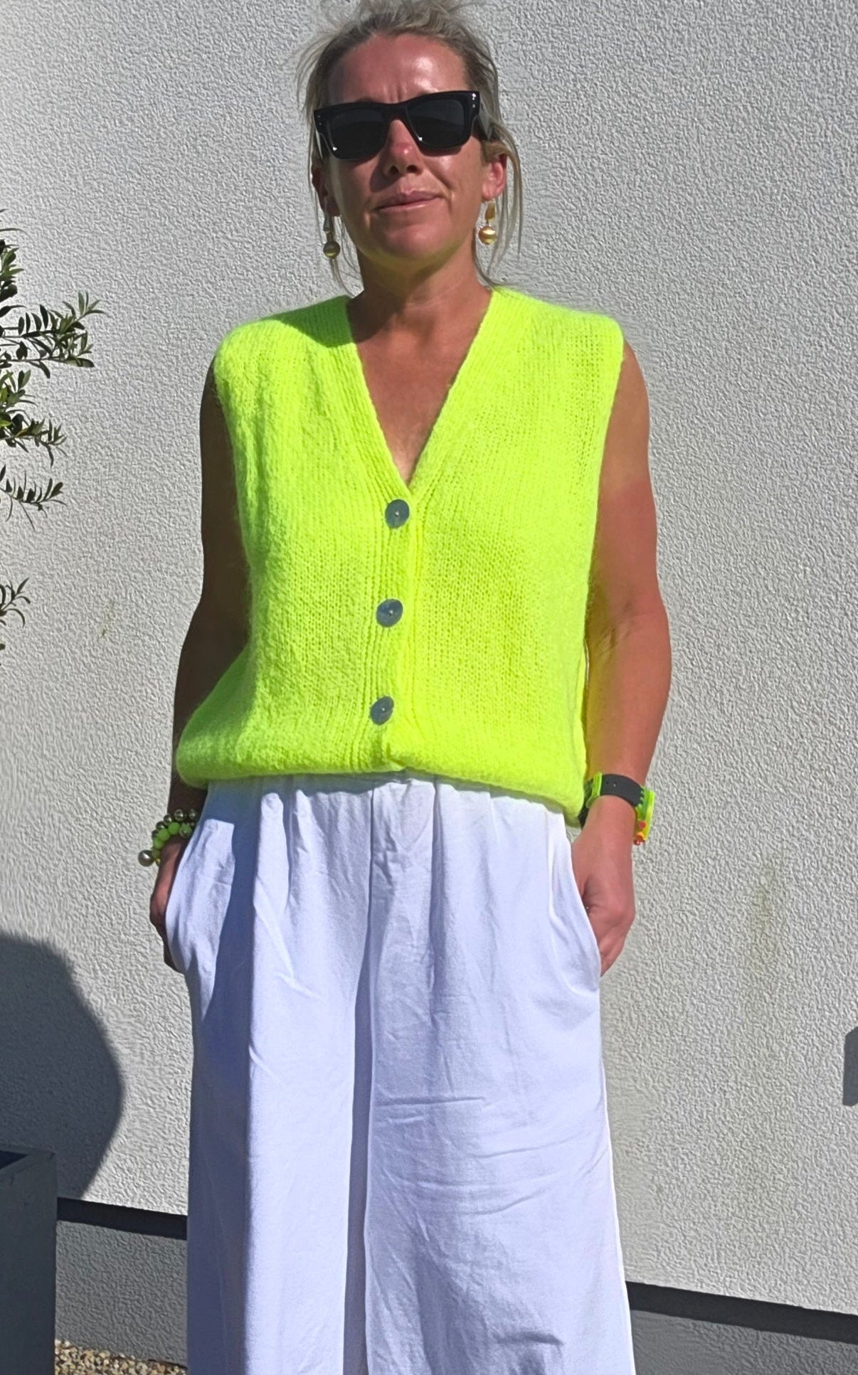 Neon Yellow Mohair Blend Knit Gilet
