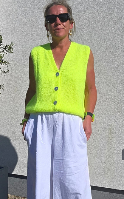 Neon Yellow Mohair Blend Knit Gilet