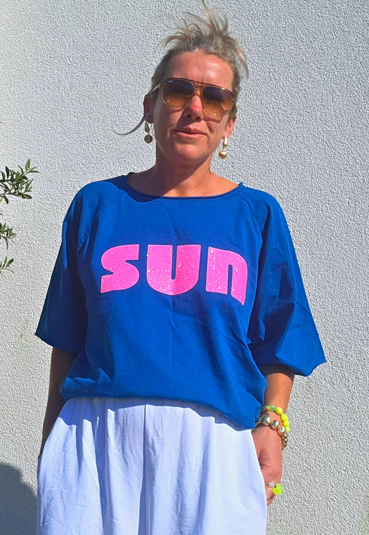 Retro Vibes SUN| Light Sweat/Tee in Teal and Glitter Pink