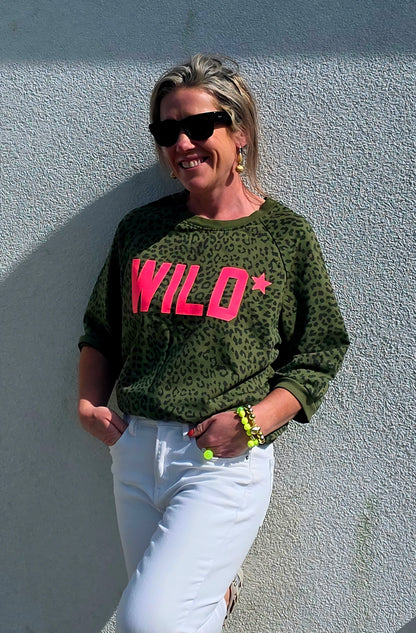 Khaki Leopard "WILD" Graphic Sweatshirt