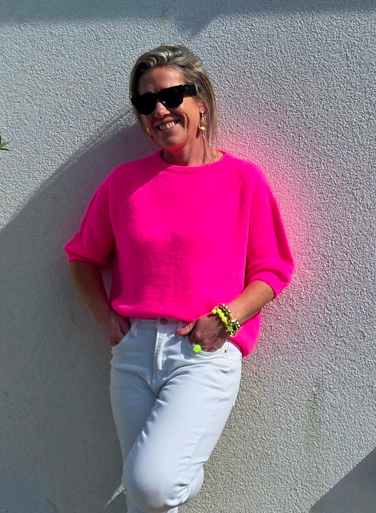 Neon Pink Alpaca Mix Short Sleeve Knit