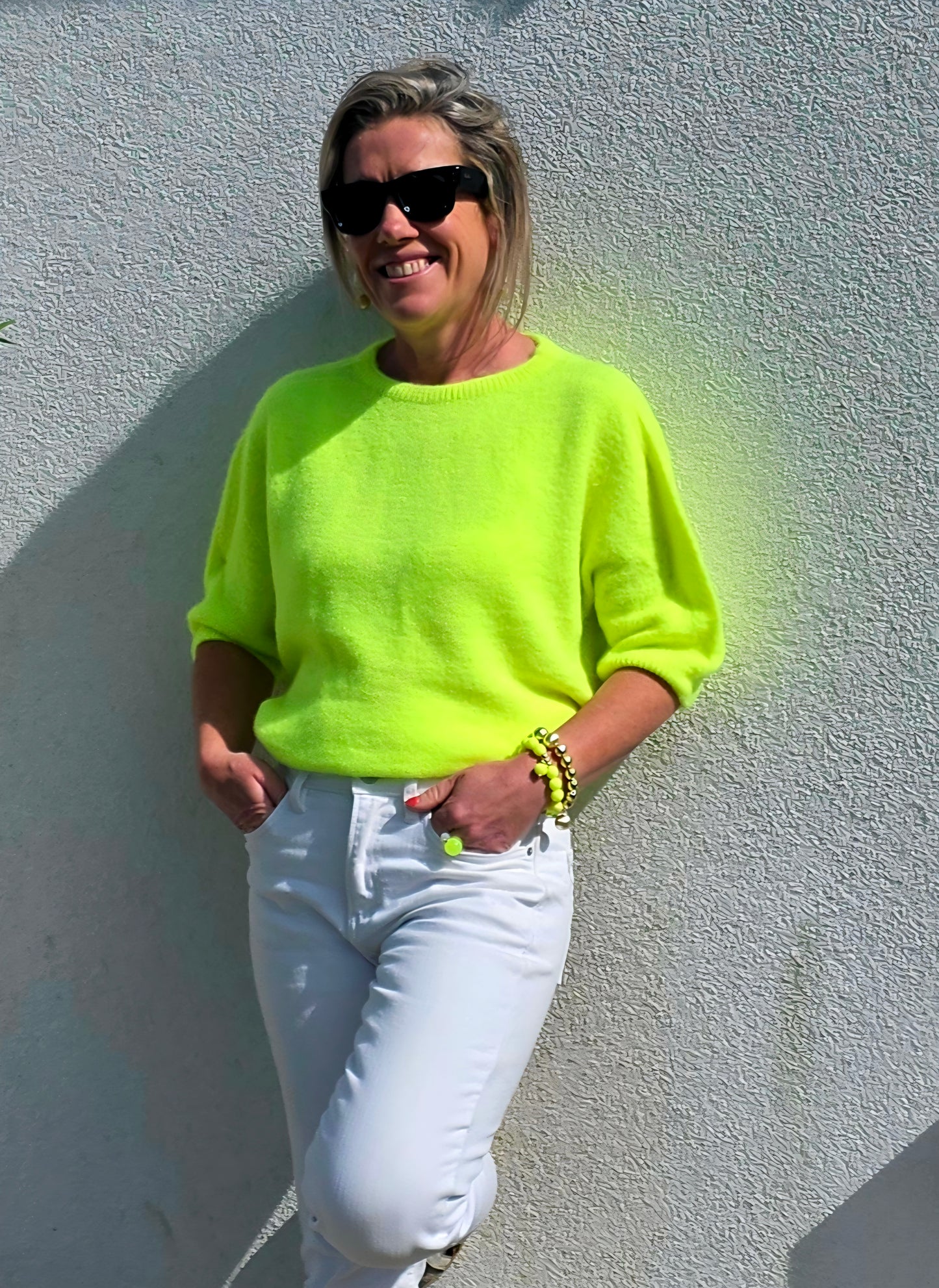 Neon Yellow Superfine Alpaca Blend Short Sleeve Sweater