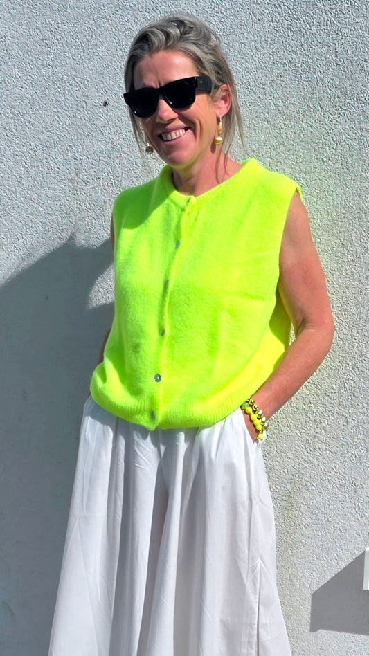Neon Yellow Superfine Alpaca & Wool sleeveless cardigan/gilet