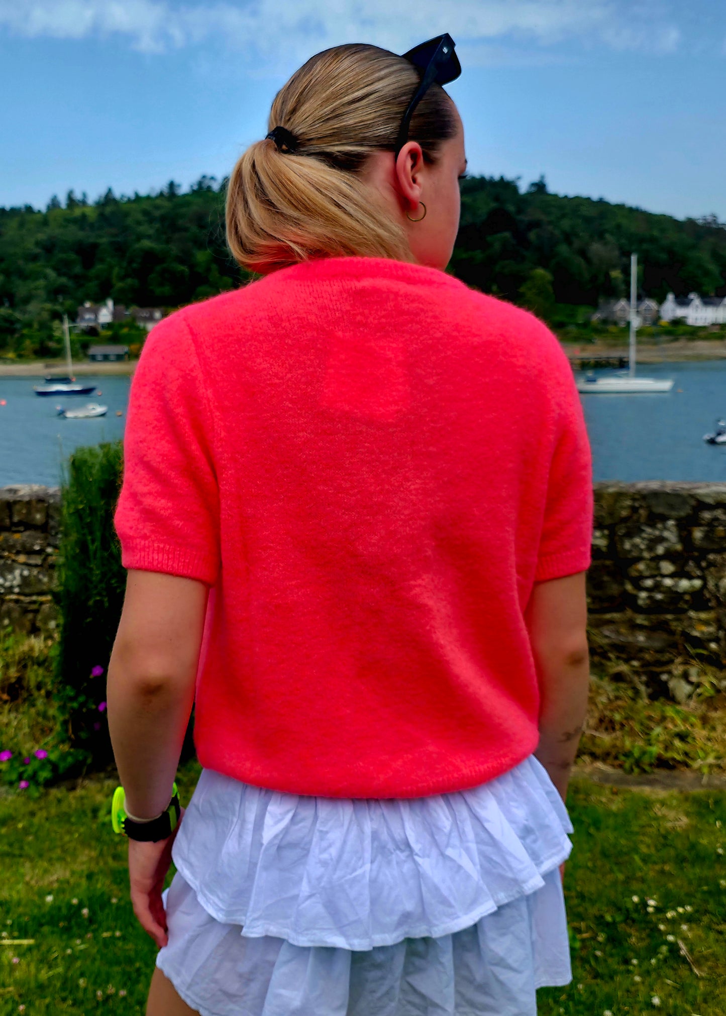 Neon Coral Alpaca Blend Short Sleeve Cardigan