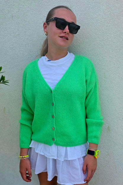Mohair V Neck Cardigan in Apple Green