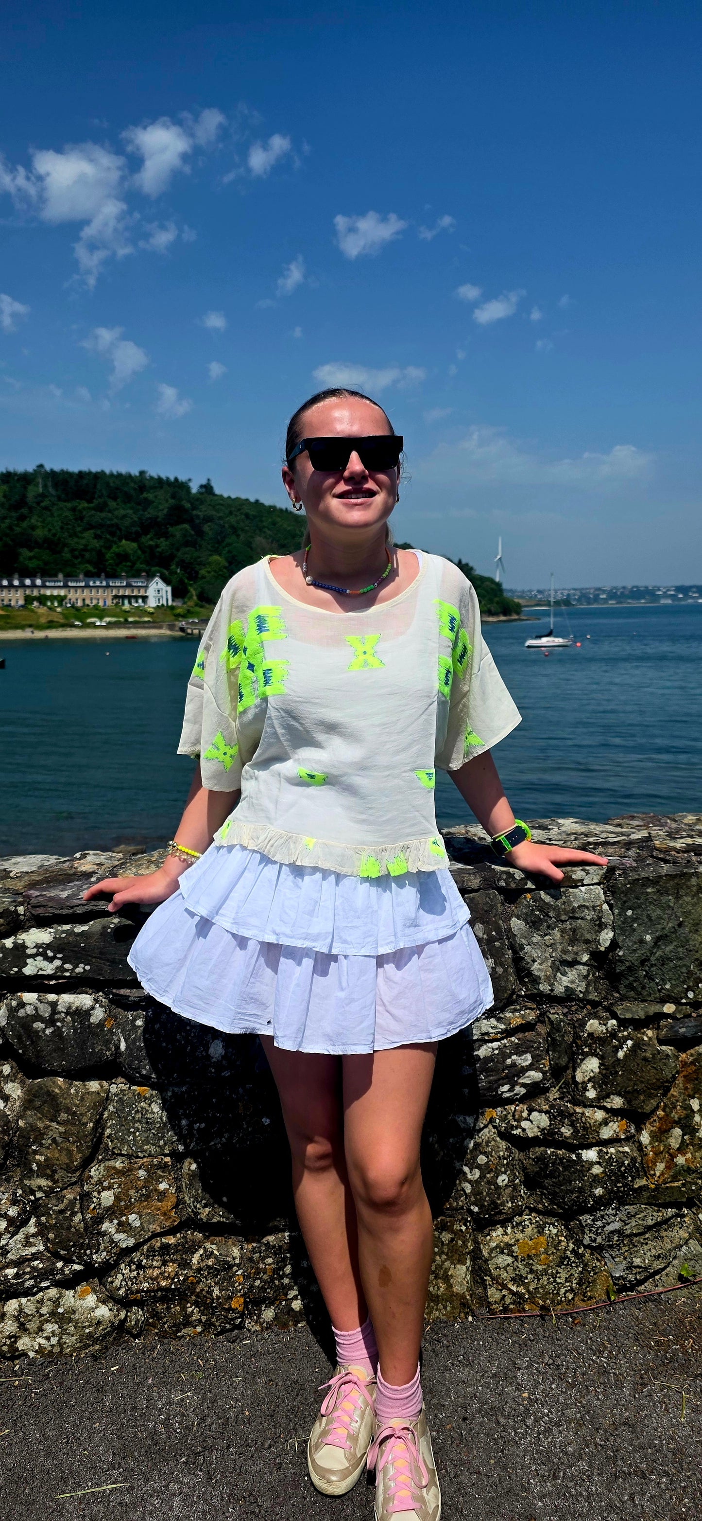 Neon Ikat- Inspired Pure Cotton Ruffle Blouse