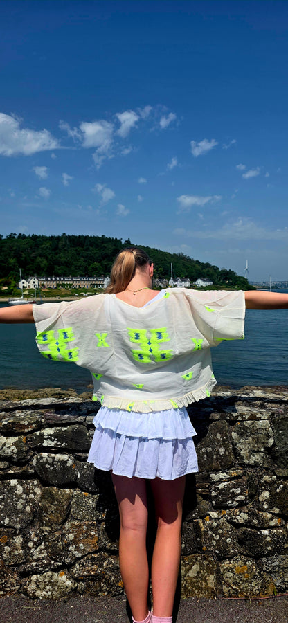 Neon Ikat- Inspired Pure Cotton Ruffle Blouse