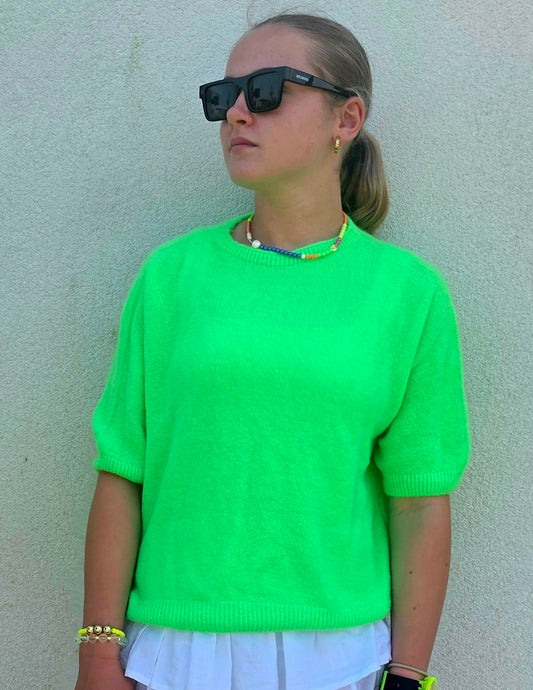Neon Green Superfine Alpaca Mix Short Sleeve Sweater