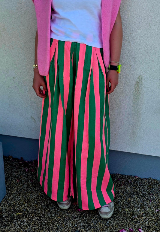Summer Stripe Wide Leg Palazzo Pants- Pink and Green