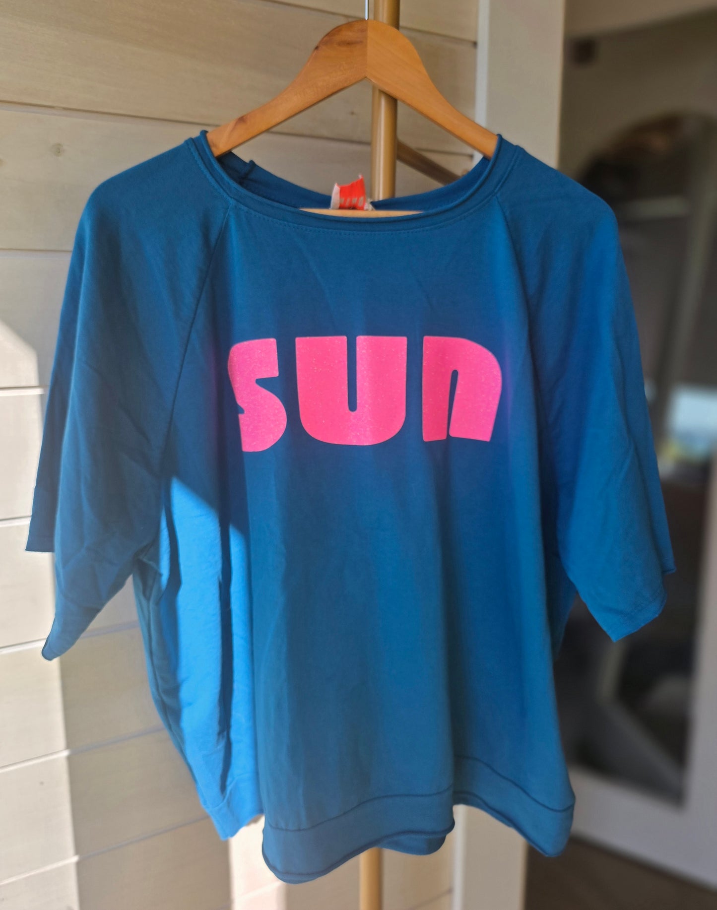 Retro Vibes SUN| Light Sweat/Tee in Teal and Glitter Pink