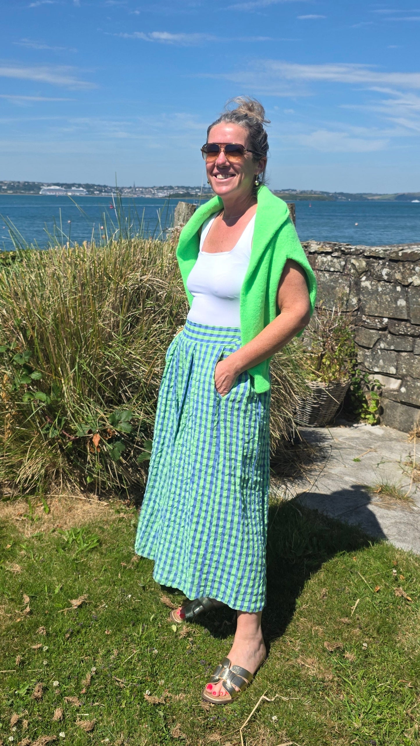 Gingham Seersucker Wide Leg Culottes