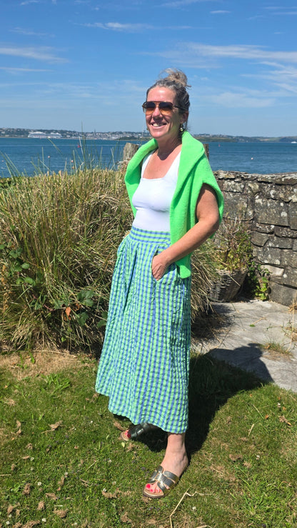 Gingham Seersucker Wide Leg Culottes