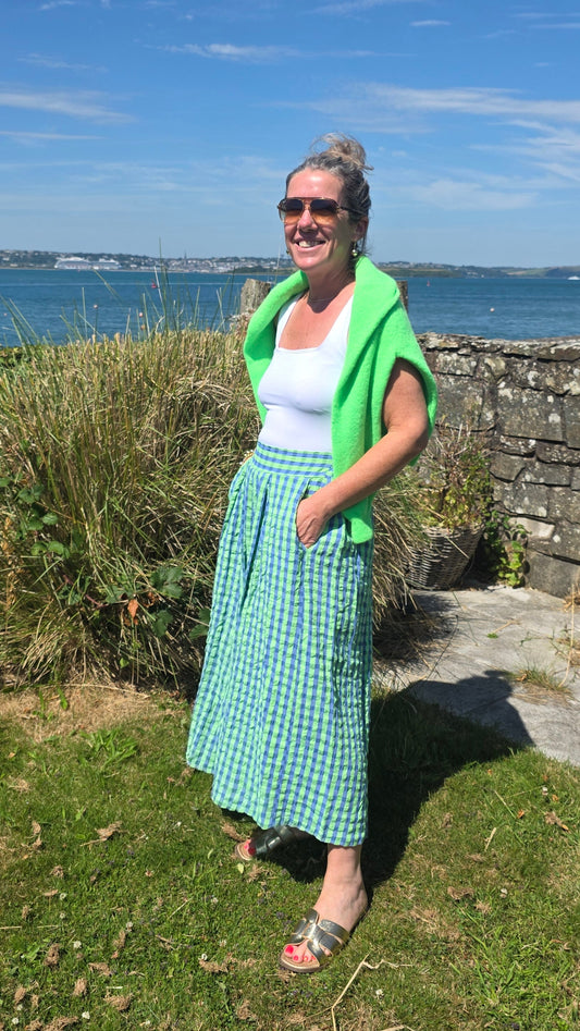 Gingham Seersucker Wide Leg Culottes